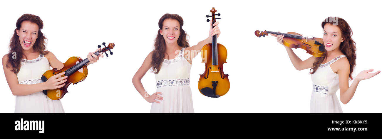 Woman playing violin isolated on white background Stock Photo - Alamy