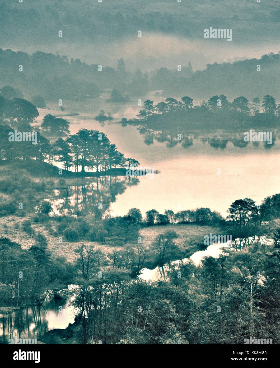 Rydal Water in the Lake District National Park near Grasmere, Ambleside and Windermere. Cumbria, England. Winter morning frost. Stock Photo