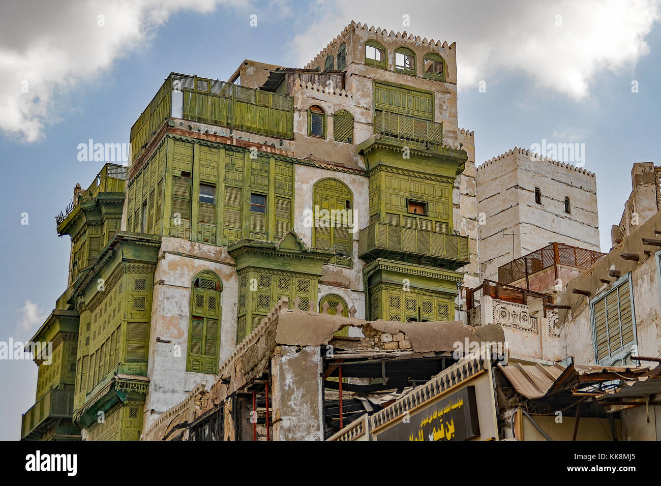 Building in the Historic Al Balad part of Jeddah city, Makkah province, Saudi Arabia. Dates back to when Jeddah was a small port city on the Red Sea. Stock Photo