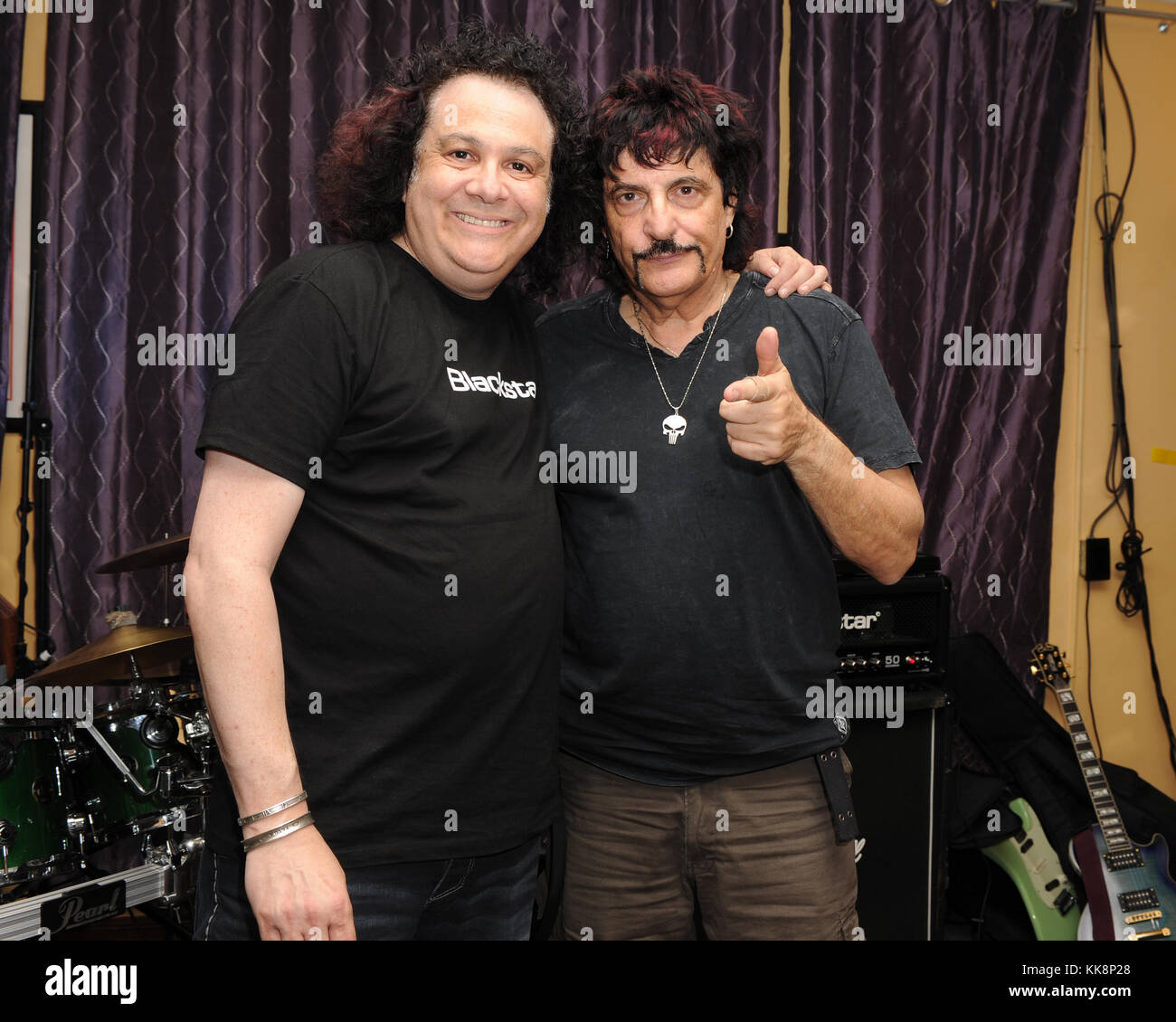 FORT LAUDERDALE, FL - MARCH 04: Carmine Appice and Steve Price perform at Rips Sports Bar and Grill. Carmine Appice is an American drummer and percussionist most commonly associated with the rock genre of music. Steve Price has played with such legendary musicians as Greg Allman, Dom um Ramao, Les Paul, Ray Gillan, Carmine Appice, Mike Portnoy, Ian Lloyd, Paul Morris, and Micheal Brecker on March 4, 2016 in Fort Lauderdale, Florida   People:  Carmine Appice, Steve Price Stock Photo