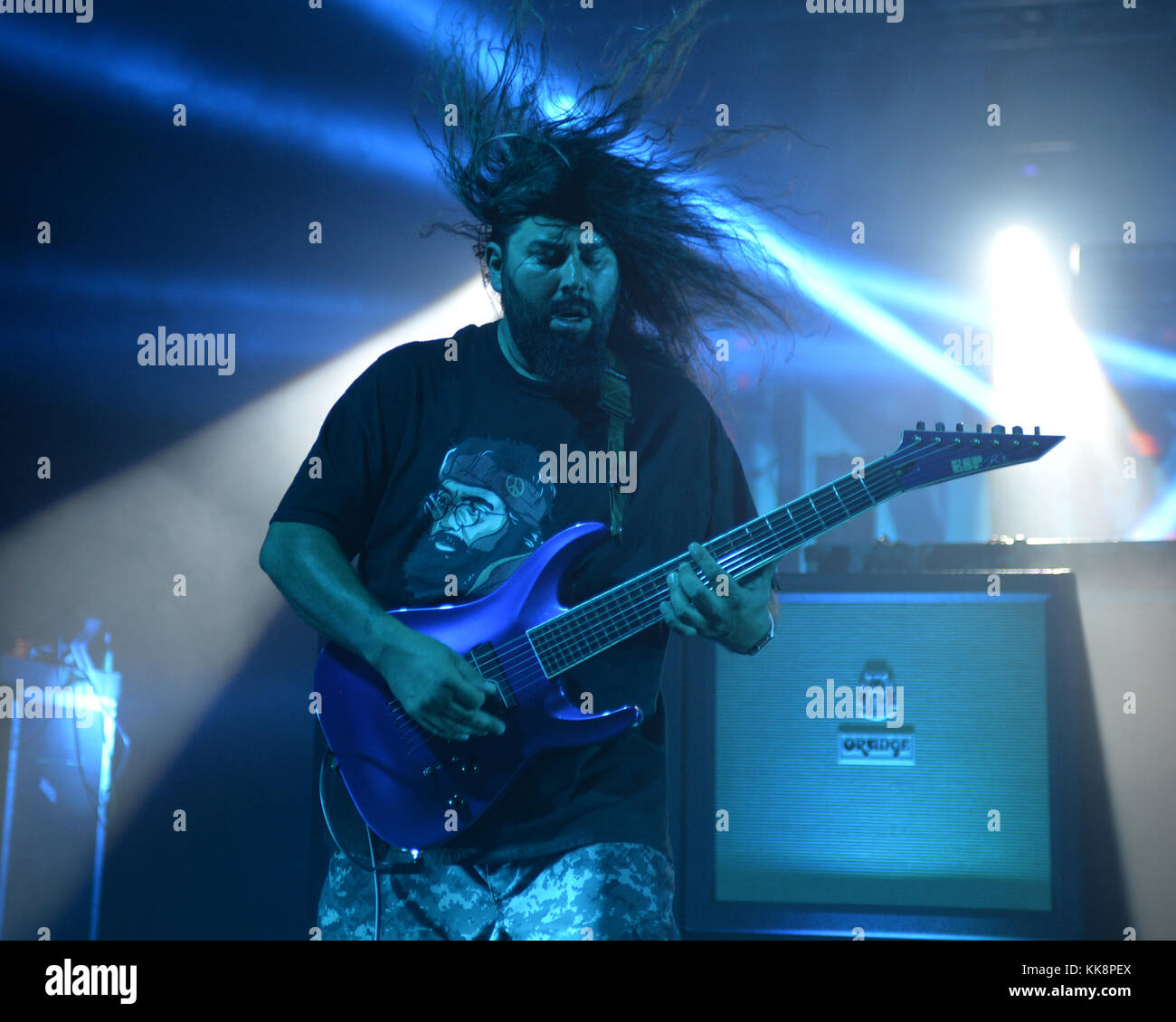 POMPANO BEACH FL - MAY 13: Stephen Carpenter of Deftones performs at The Pompano Beach Amphitheater on May 13, 2016 in Pompano Beach, Florida  People:  Stephen Carpenter Stock Photo