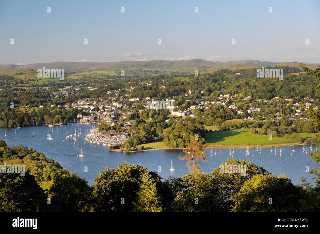 Windermere. Lake District National Park, Cumbria, England. N.E. over Bowness on Windermere boat