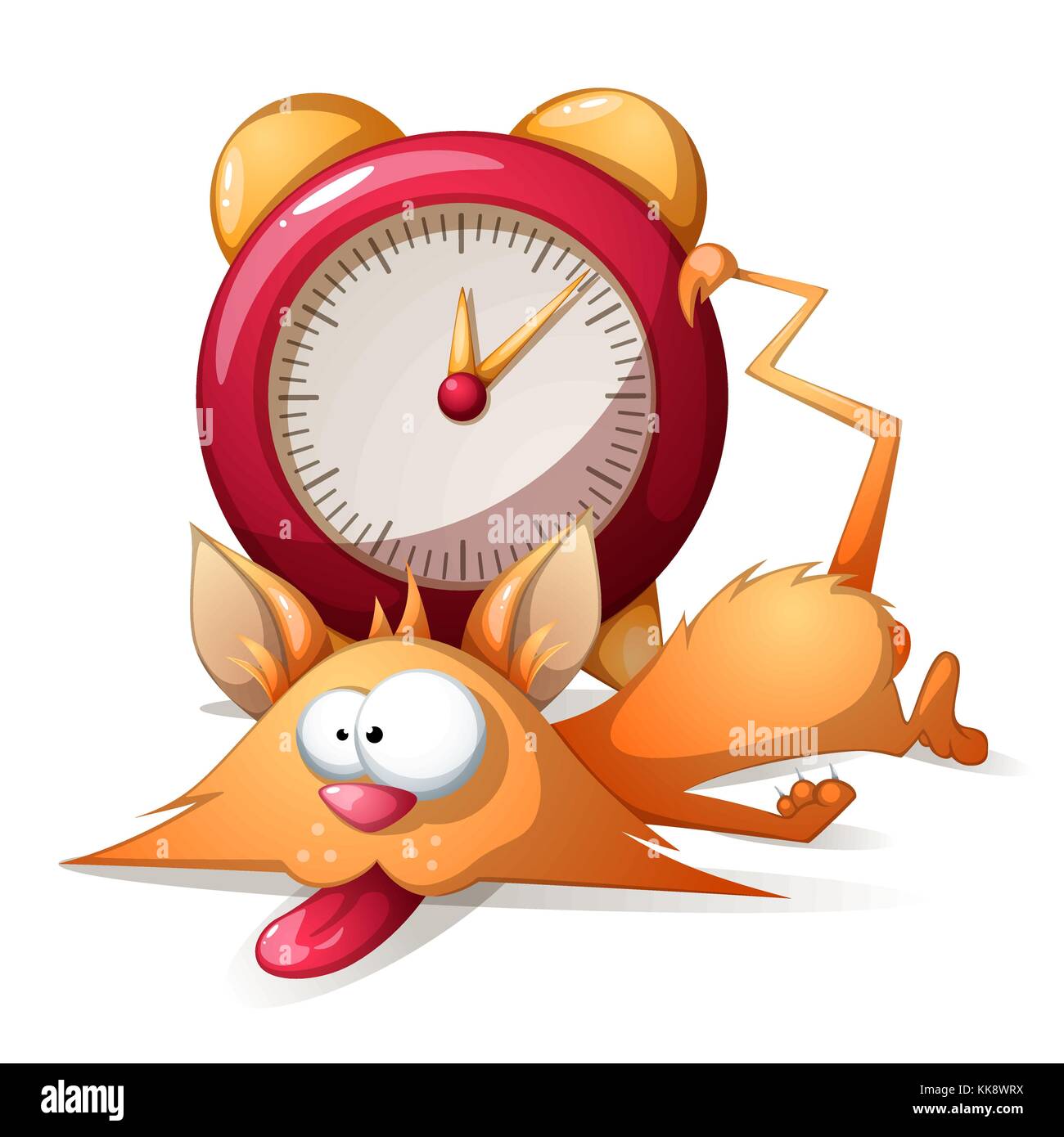 Cartoon sleep funny, cute cat and alarm clock. Vector eps10 Stock Vector