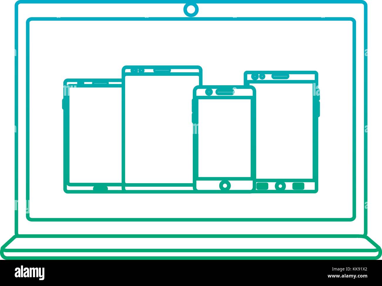 laptop computer with smartphones on screen icon image Stock Vector ...