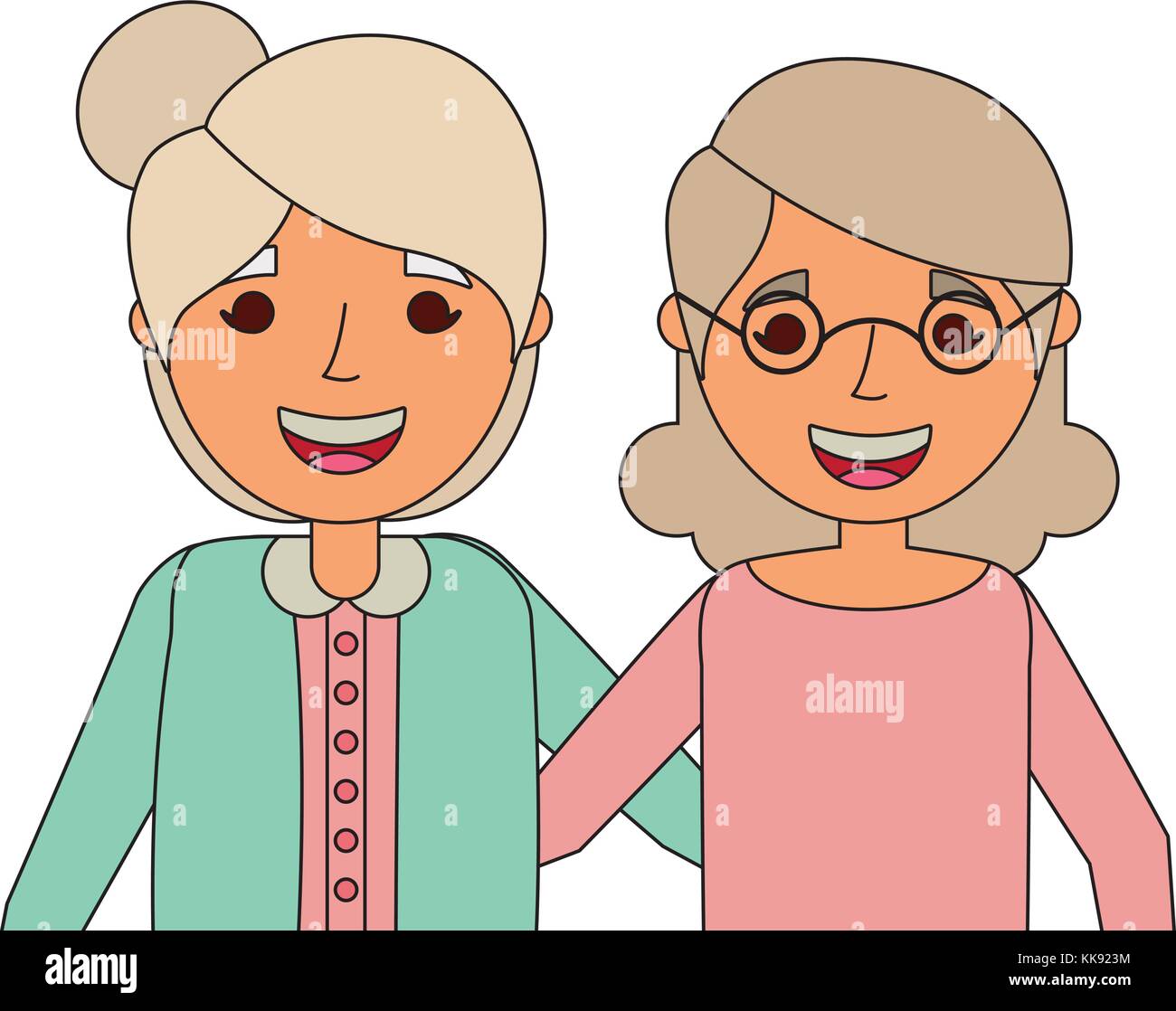 two elderly women grandparents embraced happy Stock Vector