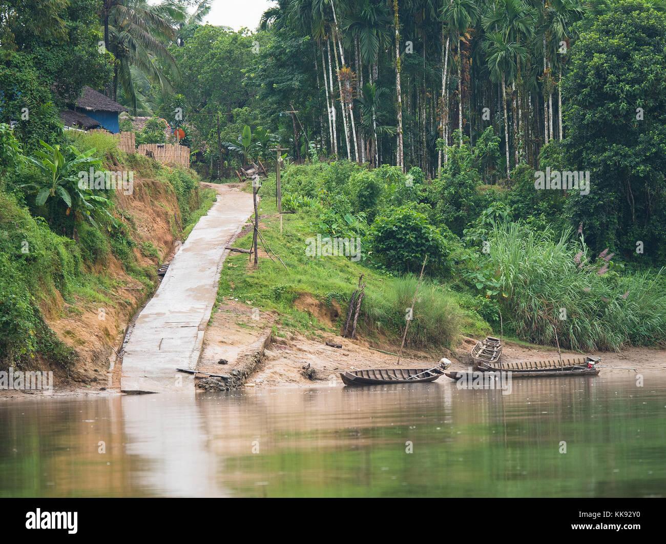 Boat landing and road to a village along the Tanintharyi River in the Tanintharyi Region of