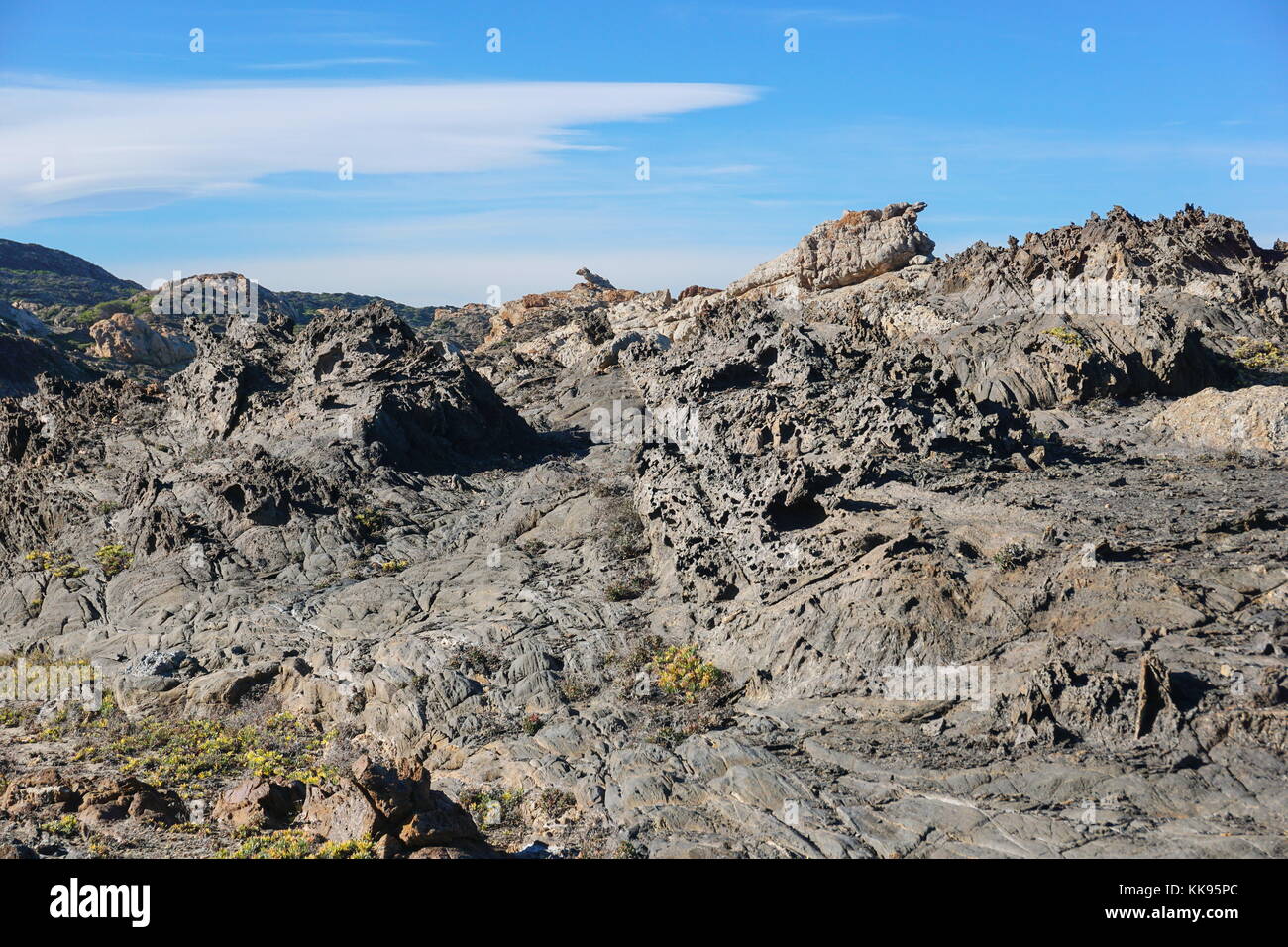 Wild rocky landscape in Cap de Creus natural park, Spain, Costa Brava, Catalonia, Girona, Mediterranean Stock Photo