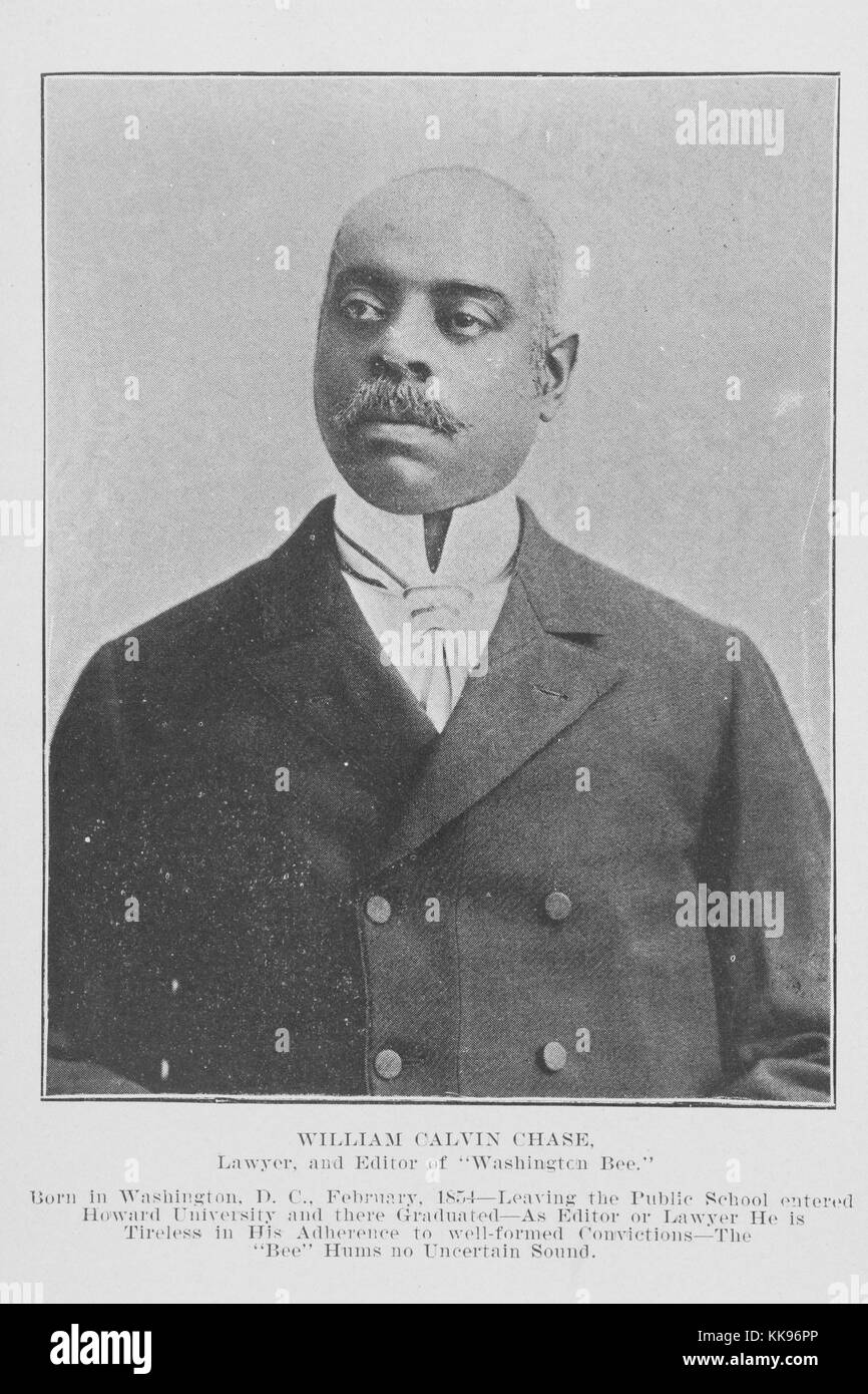 Black and white photograph, portrait, of William Calvin Chase, an African-American lawyer and newspaper editor, native of Washington, DC, attended Howard University, edited the Washington Bee, a weekly newspaper, from 1882 until his death, 1902. From the New York Public Library. Stock Photo