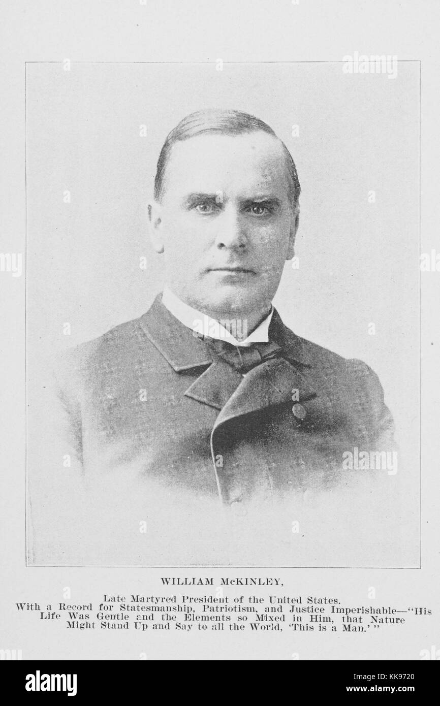 Black and white photograph, portrait, of William McKinley, 25th President of the United States, serving from March 4, 1897, until his assassination in September 1901, 1902. From the New York Public Library. Stock Photo