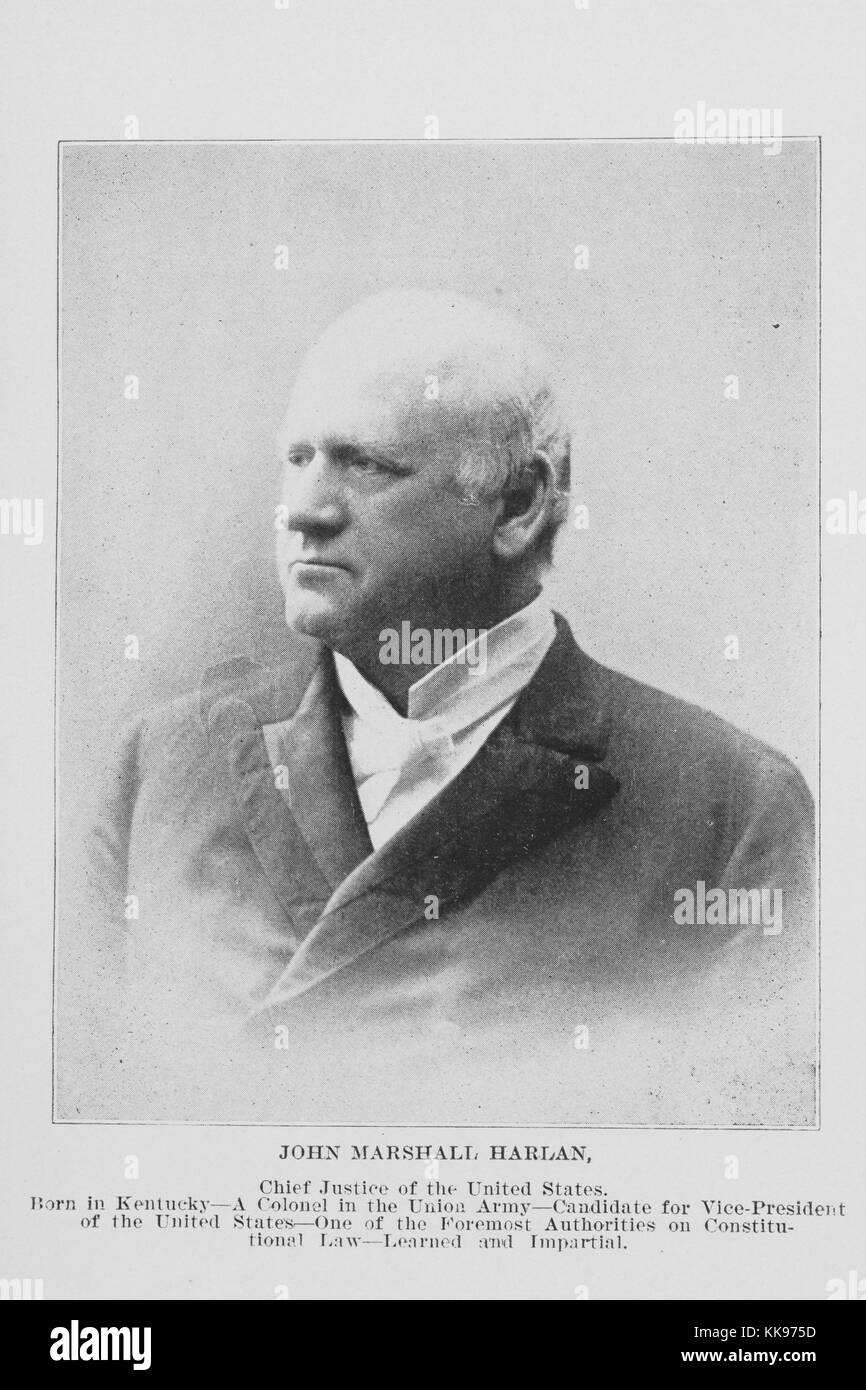 Black and white photograph, portrait, of John Marshall Harlan, an American lawyer and politician from Kentucky who served as an associate justice on the United States Supreme Court from 1877 until his death in 1911, 1902. From the New York Public Library. Stock Photo