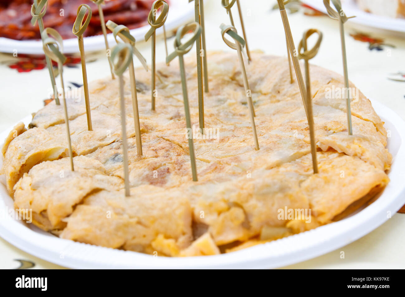 Detail of whole spanish omelet in portions ready to eat Stock Photo Alamy