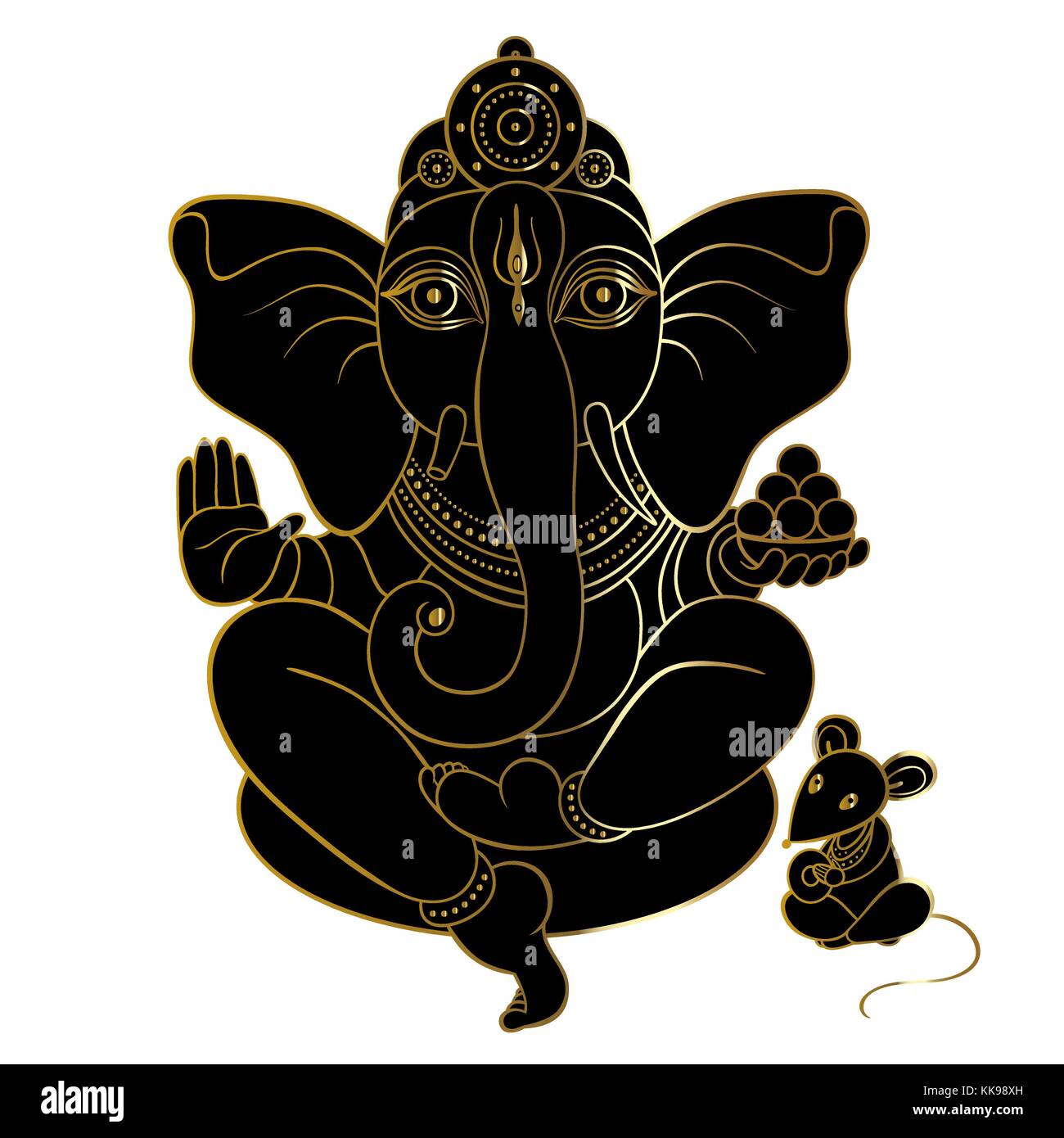 Hindu God Ganesha. Golden Ganapati. Vector hand drawn illustration ...
