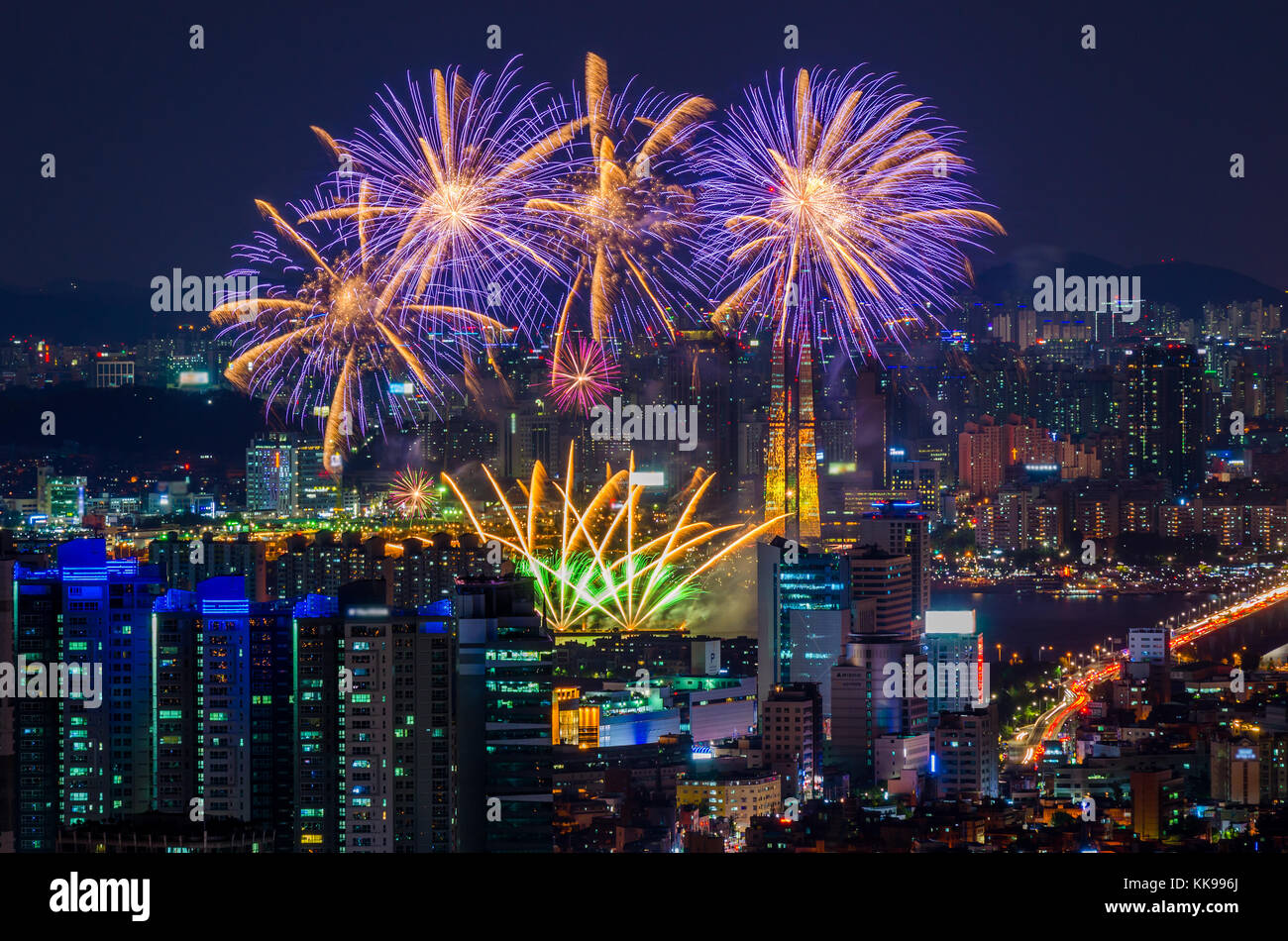 Colorful fireworks in Seoul ,South Korea Stock Photo