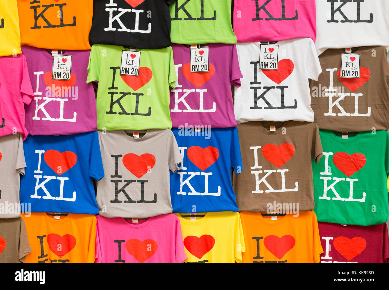 Kuala Lumpur t-shirts on sale at a streetside shop, Kuala Lumpur, Malaysia Stock Photo