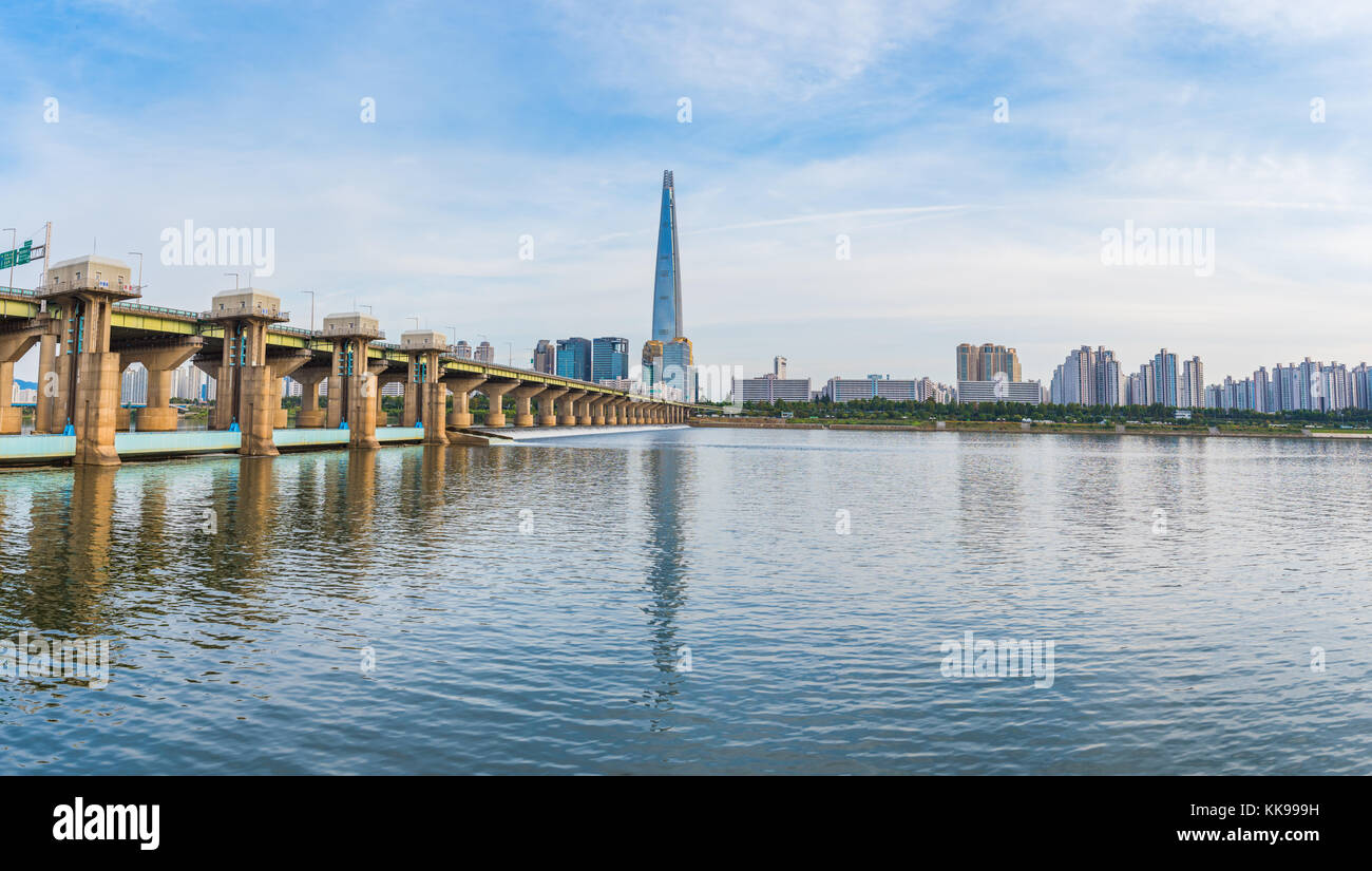 Panorama of Seoul City and Lotte Tower ,South Korea. Stock Photo