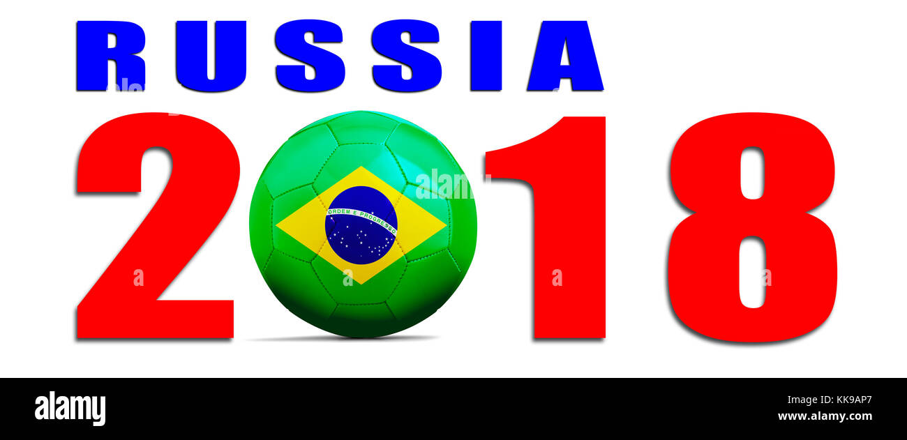 Soccer ball isolated with team flag, Russia 2018. Brazil Stock Photo
