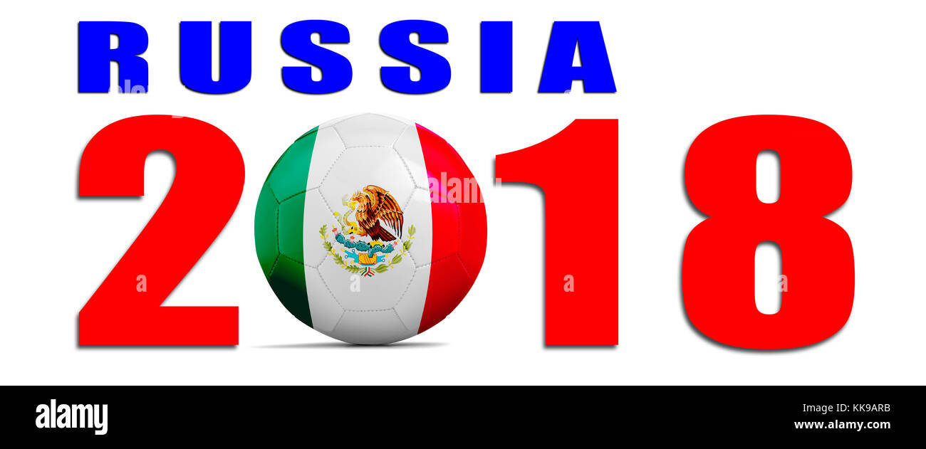 Soccer ball isolated with team flag, Russia 2018. Mexico Stock Photo