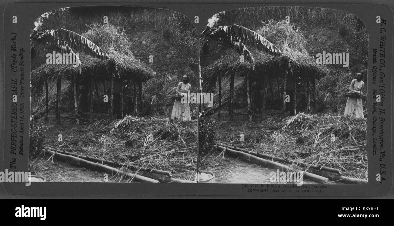 Stereopticon of Thatched Hut in Jamaica, 1904. From the New York Public Library. Stock Photo