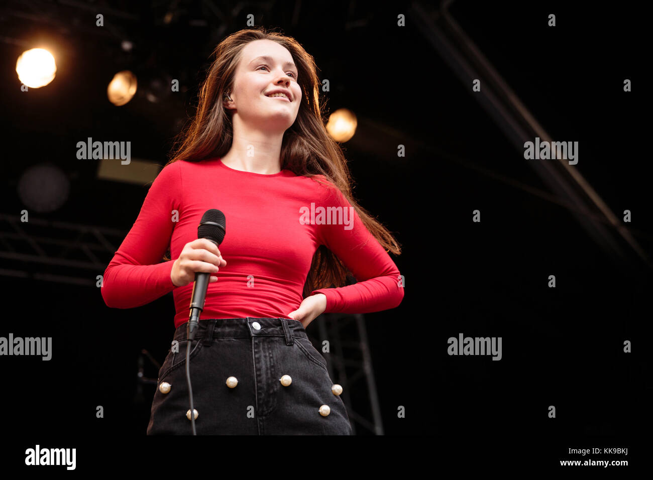 The Norwegian singer and songwriter Sigrid performs a live concert during the Norwegian music festival Bergenfest 2017 in Bergen. Norway, 15/06 2017. Stock Photo