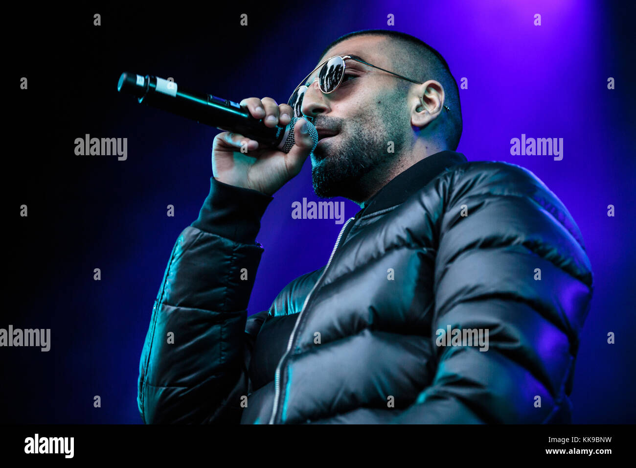 The Danish rapper Sivas (Stylized S!vas) performs a live concert at Bastionen in Bergen. Sivas has an Iranian background and mess up the Danish dictionary combining Danish, English and Arabian in one big ghetto mixture. Norway, 28/08 2015. Stock Photo