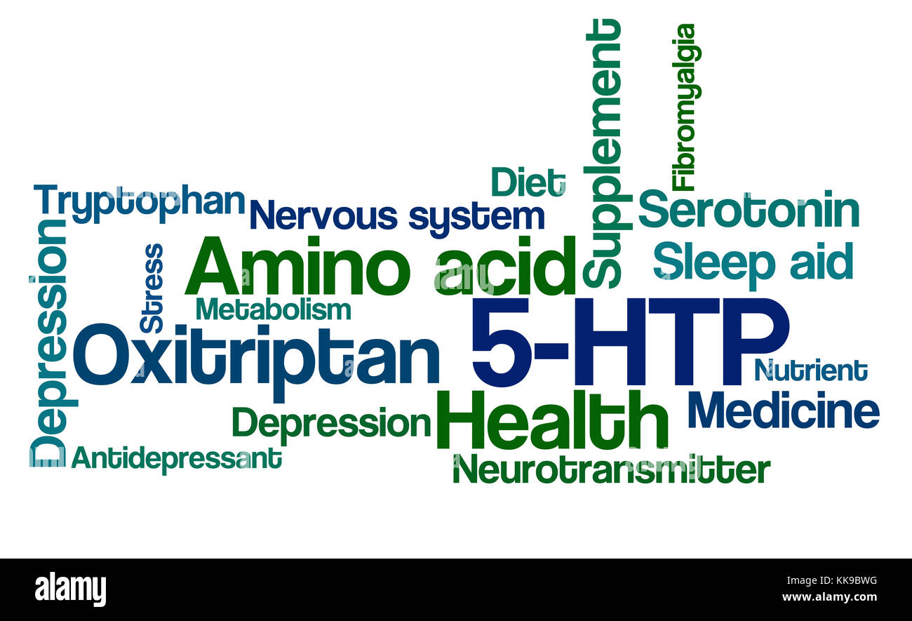 Word Cloud on a white background - 5-HTP Stock Photo