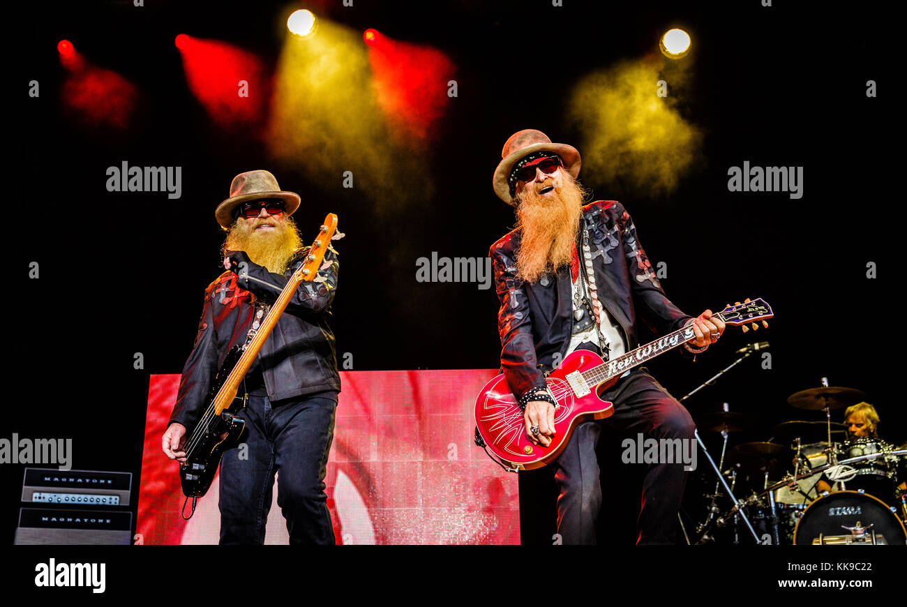 The American rock band ZZ Top performs a live concert at the Norwegian