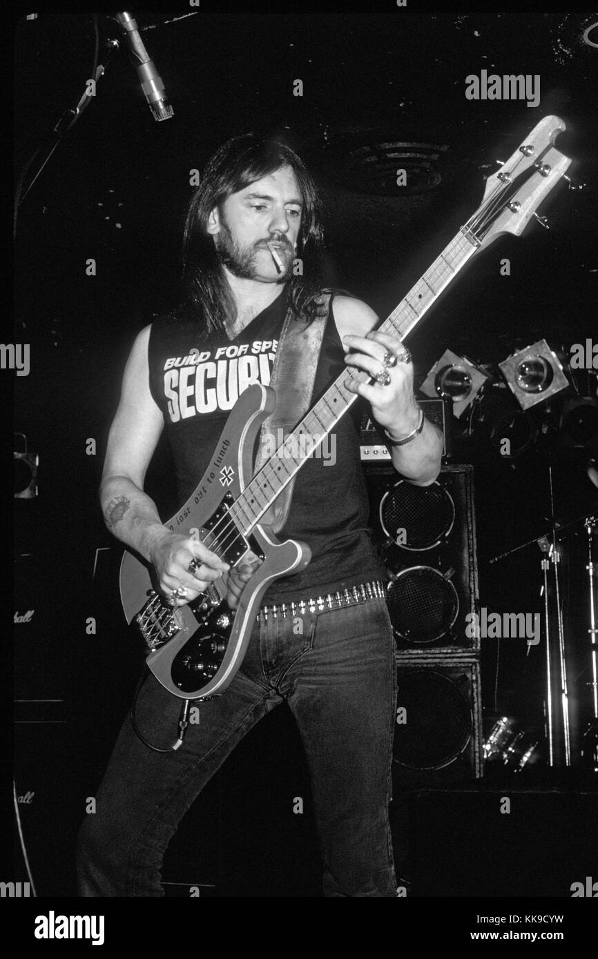 LONG ISLAND, NY MARCH 4,1988: Ian Fraser 'Lemmy' Kilmister of Motorhead performs at Sundance on March 4, 1988 in Long Island, New York.  People:  Lemmy Kilmister  T Stock Photo