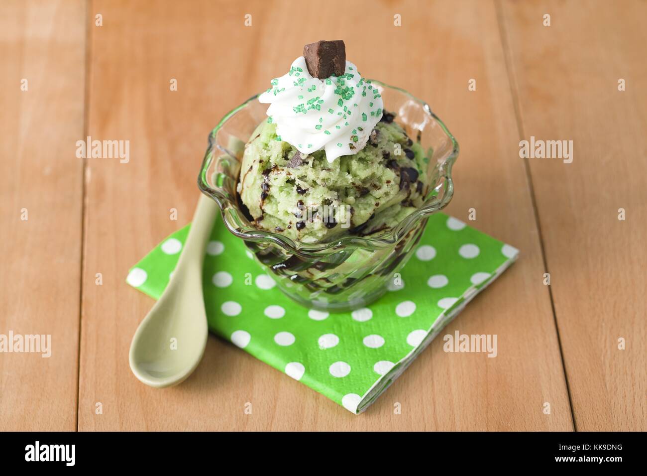 a bowl of mint ice cream with chocolates Stock Photo Alamy