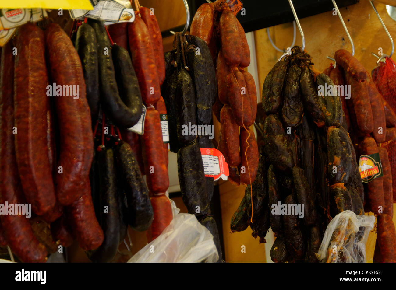 sausage sausages salemi salamis  pork dried preserved preservation method food dried foods methods Stock Photo