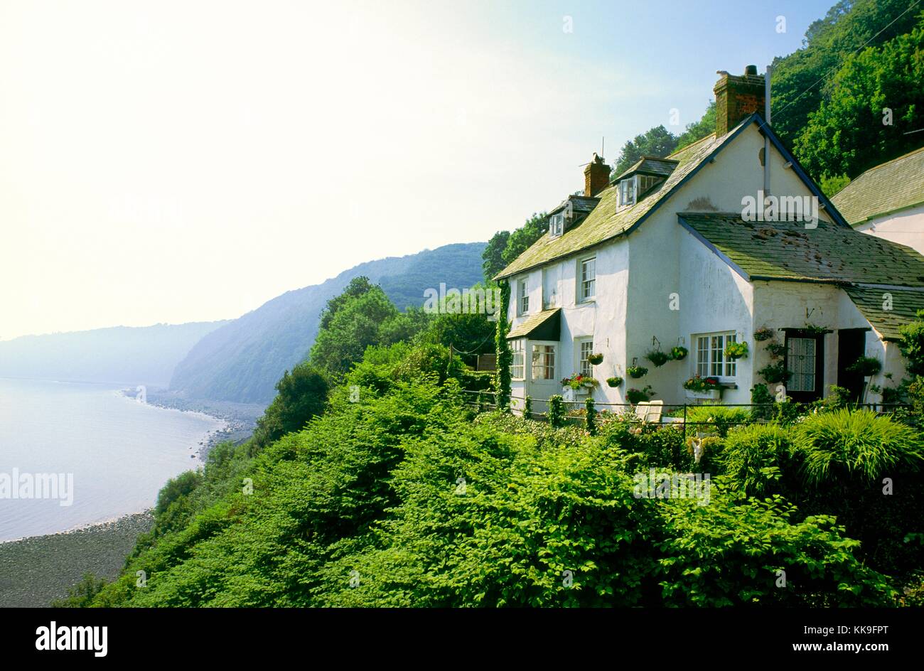 House on cliff at fishing harbour of Clovelly on north coast of Devon