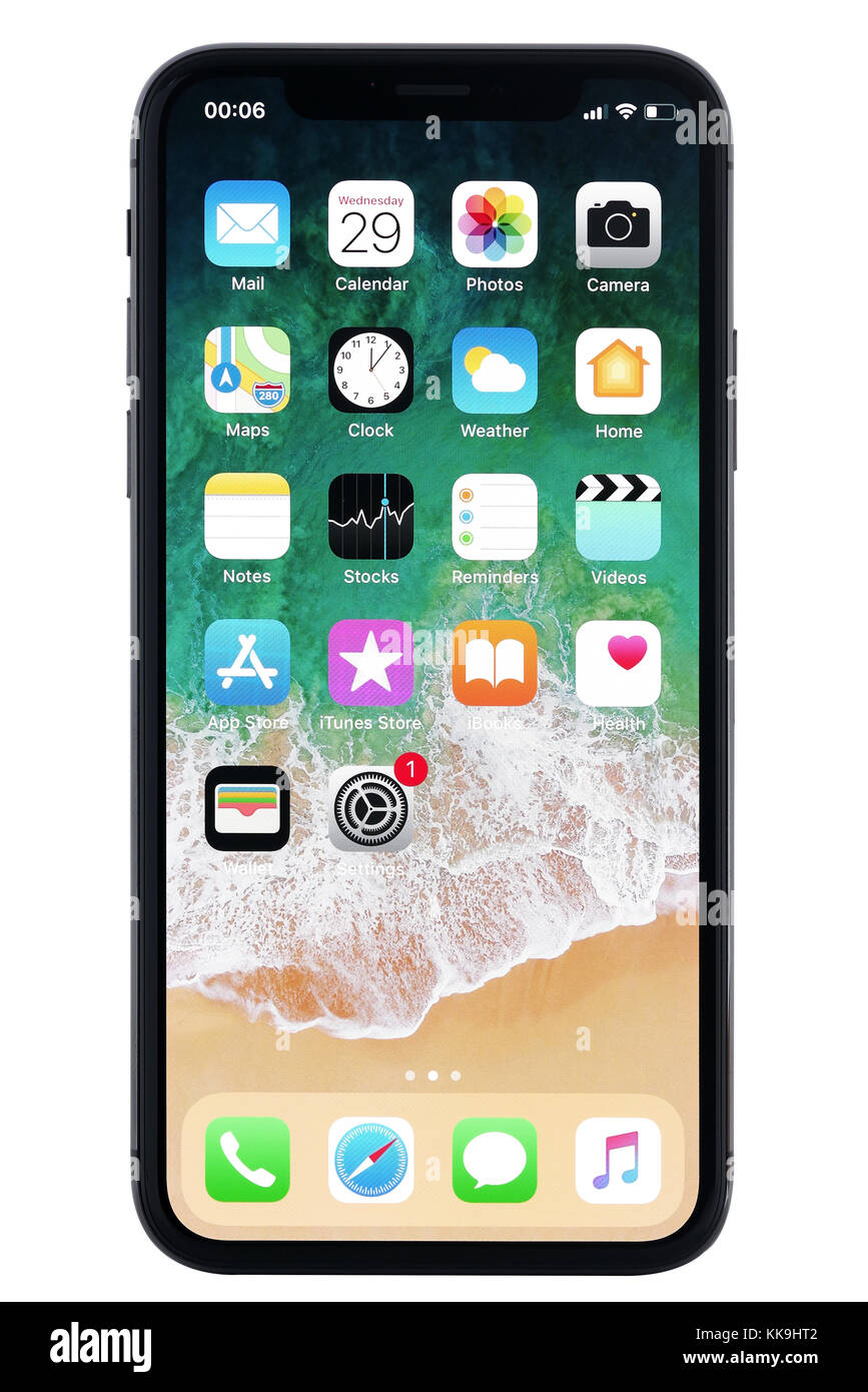 Koszalin, Poland November 29, 2016 Space gray iPhone X on white