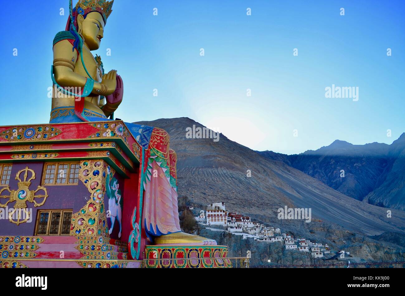 Diskit Monastery also known as Deskit Gompa or Diskit Gompa is the oldest and largest Buddhist monastery in the Nubra Valley of Ladakh, India Stock Photo