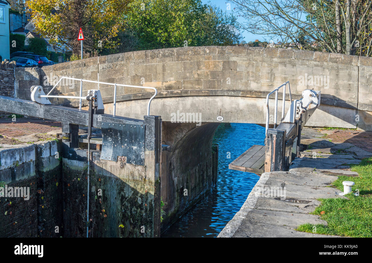 Lock Gate on the Kennet and Avon Canal at Bradford on Avon Wiltshire Stock Photo
