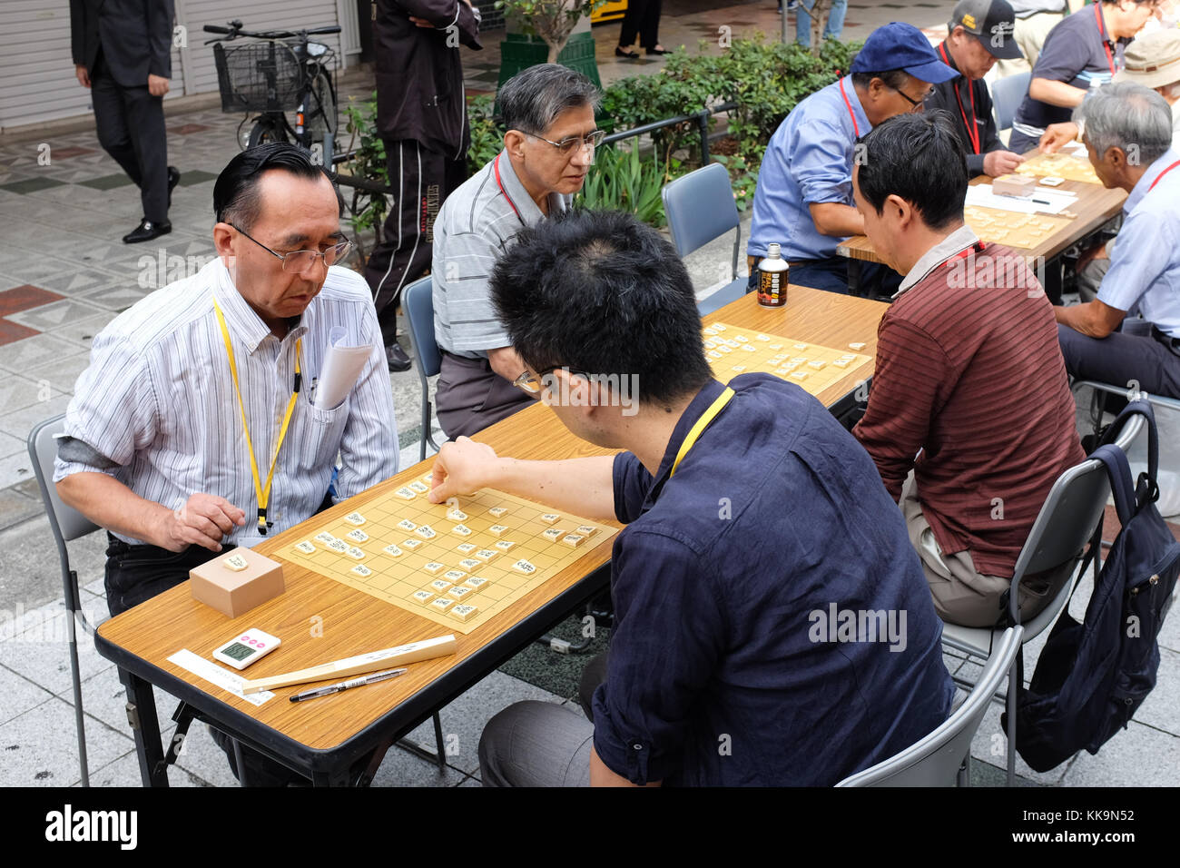 An outdoor shogi (also known as 'Japanese chess') competition being held in Osaka, Japan, in 2017. Stock Photo