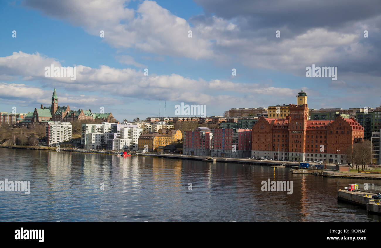 The new waterfront in Nacka just east of Stockholms hippest part Södermalm and the SoFo district. Also close to Hammarby Sjöstad. Stock Photo