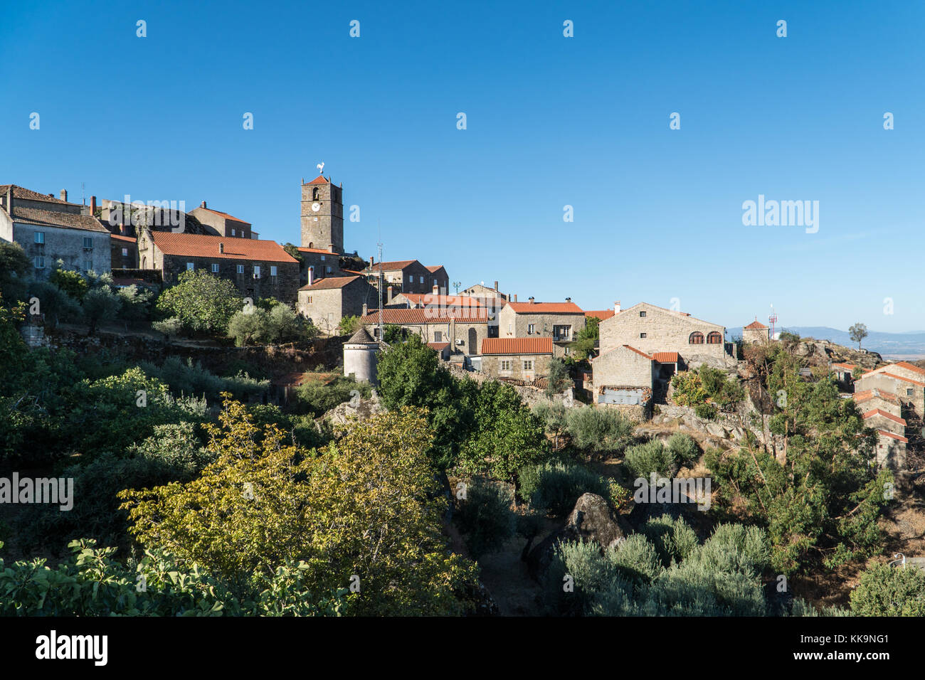 cityscape view of Monsanto village, Portugal, view on a houses with red tile rooftops Stock Photo