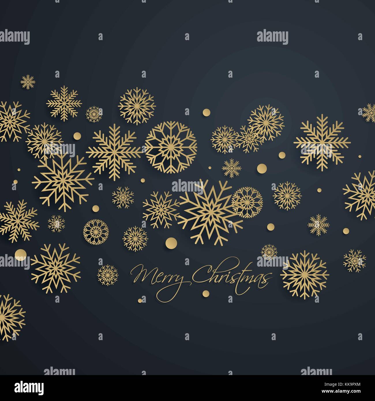 Abstract golden christmas background with snowflakes. Merry Christmas lettering for your invitation or greeting card design Stock Vector