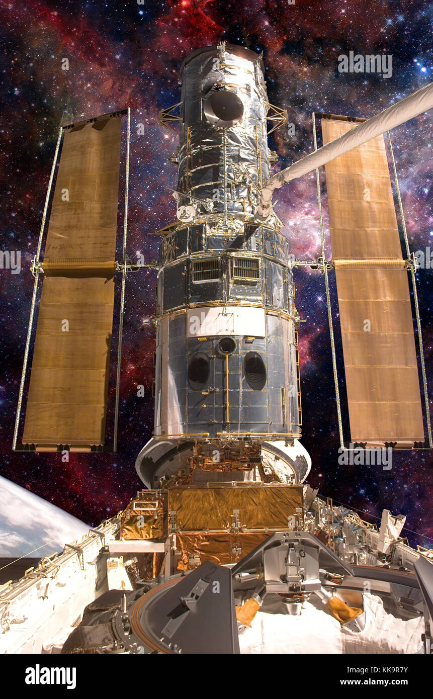 The Hubble Space Telescope. Elements of this image furnished by NASA. Stock Photo