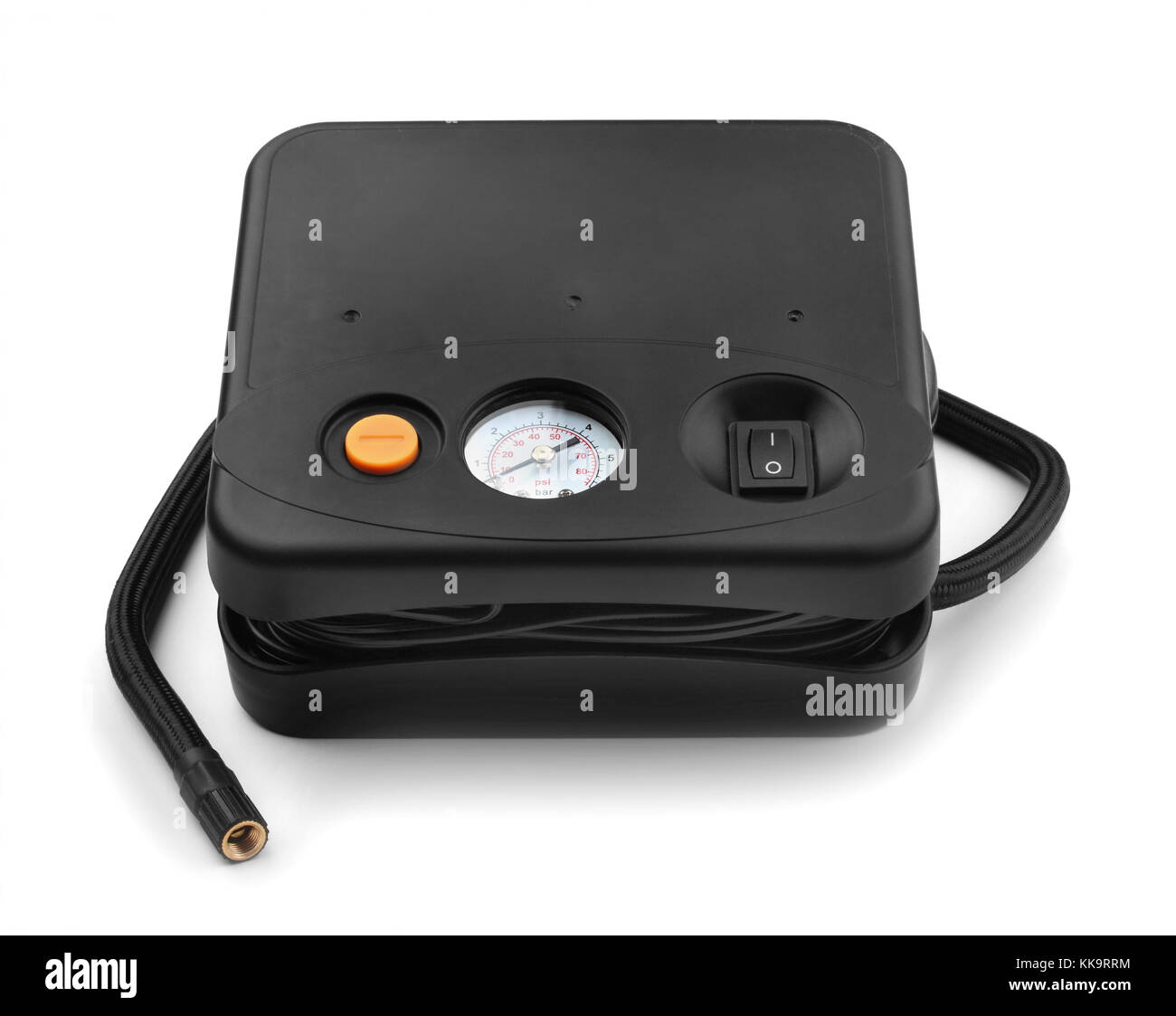 Car air compressor with manometer isolated on a white background Stock ...