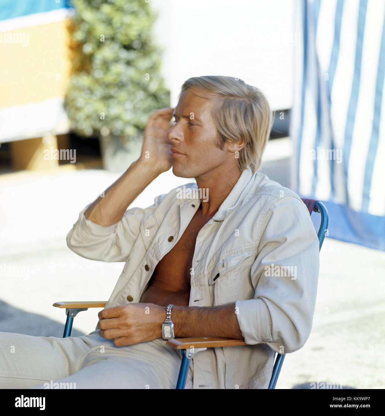 Actor Horst Janson on set of a German television show in the Bavarian 