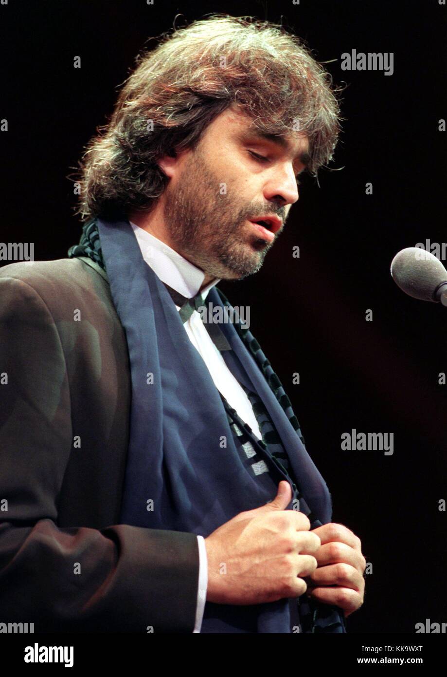 The Italian tenor Andrea Bocelli on stage in Hanover, pictured on 8th June  1997. The blind vocalist is getting into trouble with tax fraud  investigation, according to a statement of the Ministry