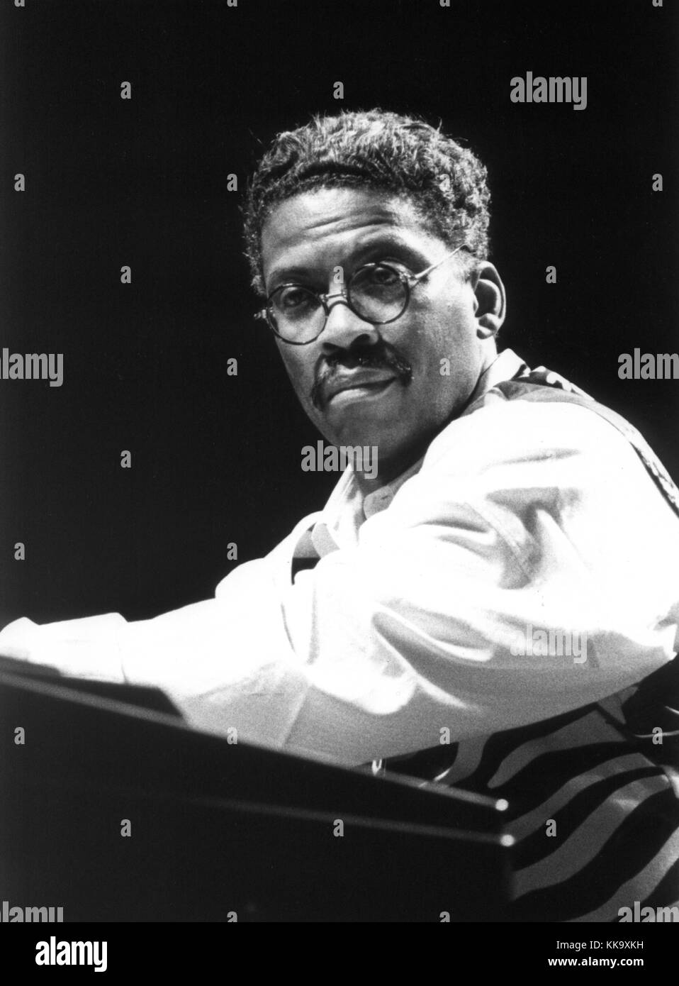 The jazz musician Herbie Hancock on stage, pictured on 15th July 1990