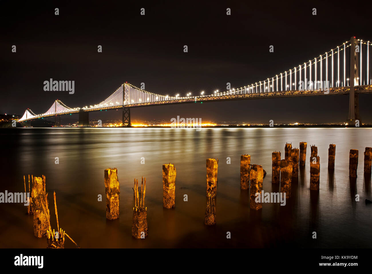 San Francisco's Oakland Bay Bridge from The Embarcadero at Fisherman's Wharf Stock Photo