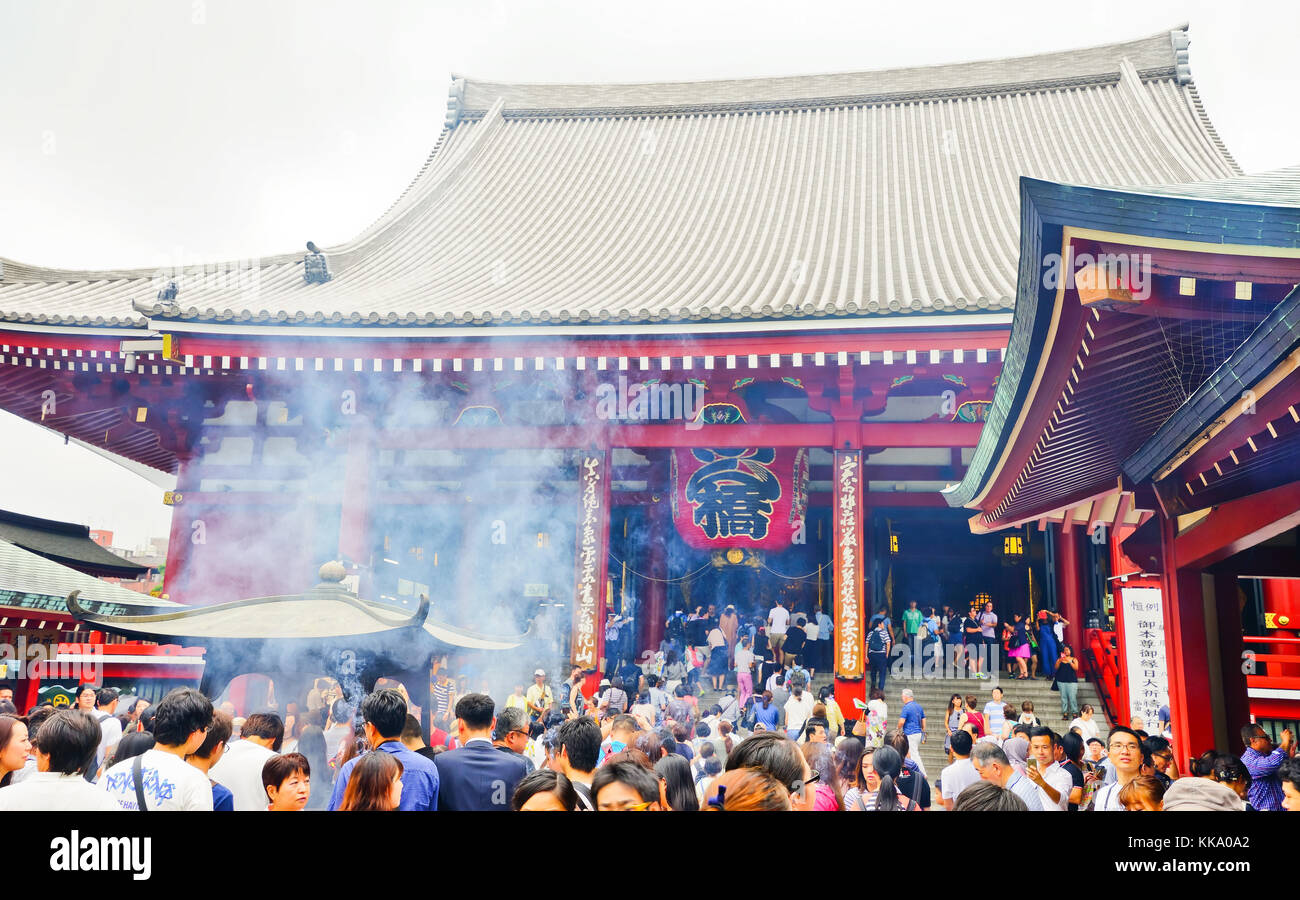 Tokyo, Japan - July 17, 2016: View of the Senso-ji temple in Tokyo on July 17, 2016. It is the most famous and oldest temple in Tokyo. Stock Photo