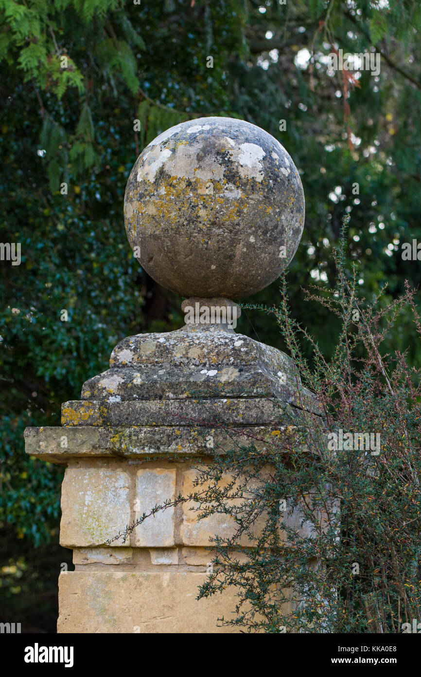 Traditional stone gatepost for Cotswold house Stock Photo