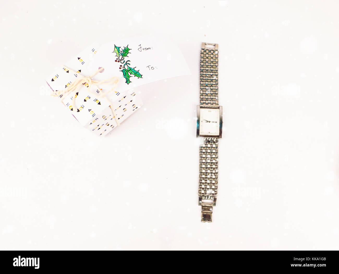 Christmas Decoration With Square Gift Boxes With Men Silver Watch