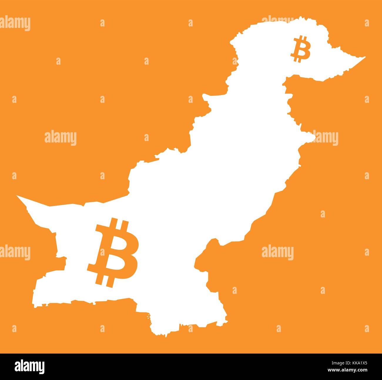 Pakistan map with bitcoin crypto currency symbol illustration Stock Vector