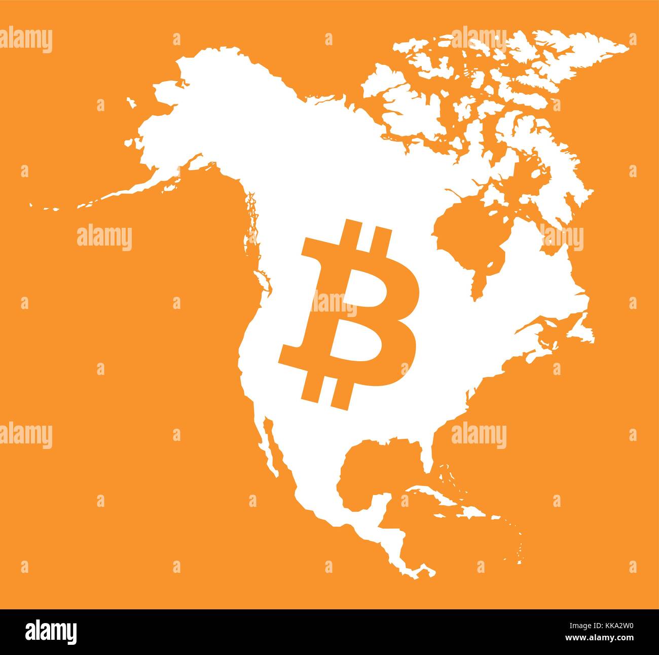 North American continent map with bitcoin crypto currency symbol  illustration Stock Vector Image & Art - Alamy