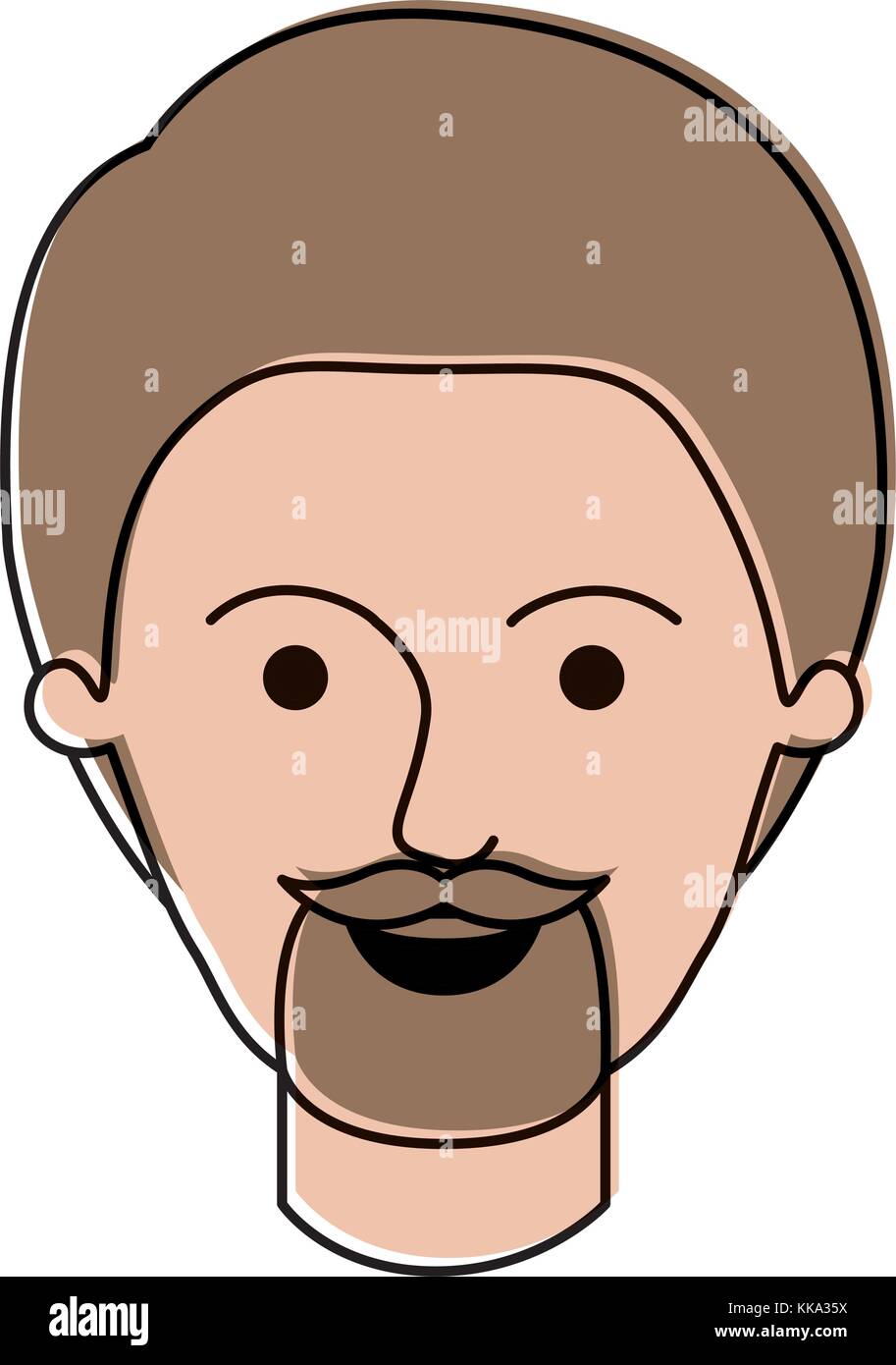 Male Face With Short Hair And Goatee Beard In Watercolor
