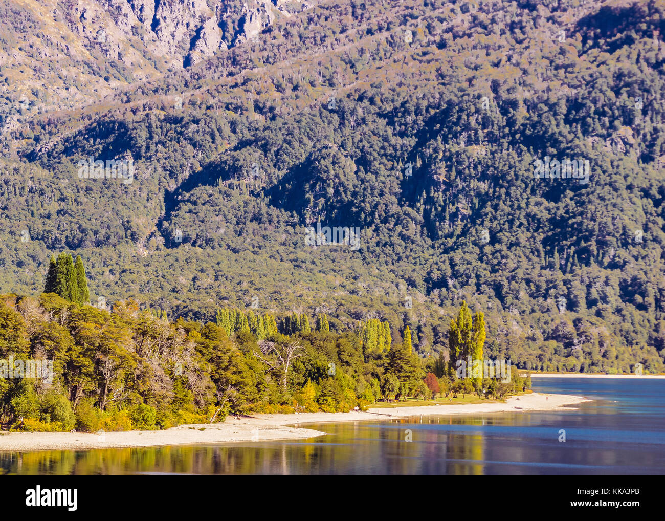Andes mountains and lake landscape scene at San Carlos de Bariloche, Neuquen province, Argentina Stock Photo